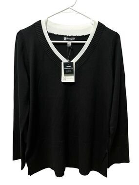 Cable & Gauge Black and White V Neck Sweater Size Medium